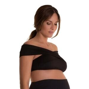 PEZ D'OR Women's Lucia Bandeau Maternity Bikini Top XL Black Crossed Straps NWOT